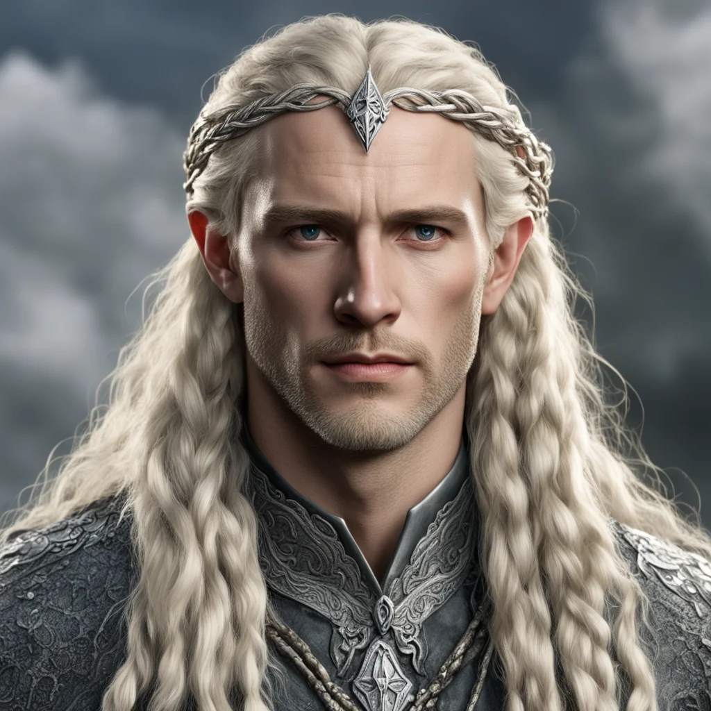 tolkien king amroth with blond hair with braids wearing silver snake elven circlet with diamonds amazing awesome portrait 2