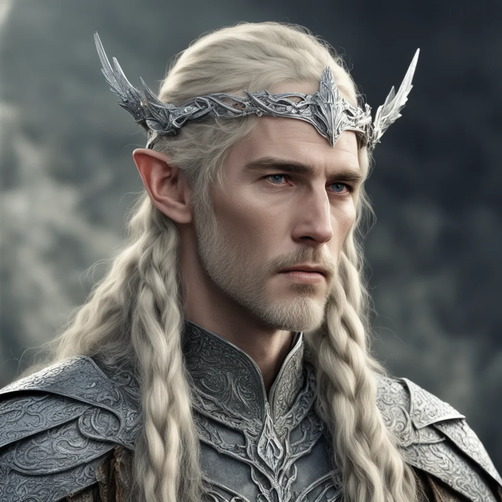 tolkien king amroth with blond hair with braids wearing silver wood elf circlet encrusted with diamonds amazing awesome portrait 2