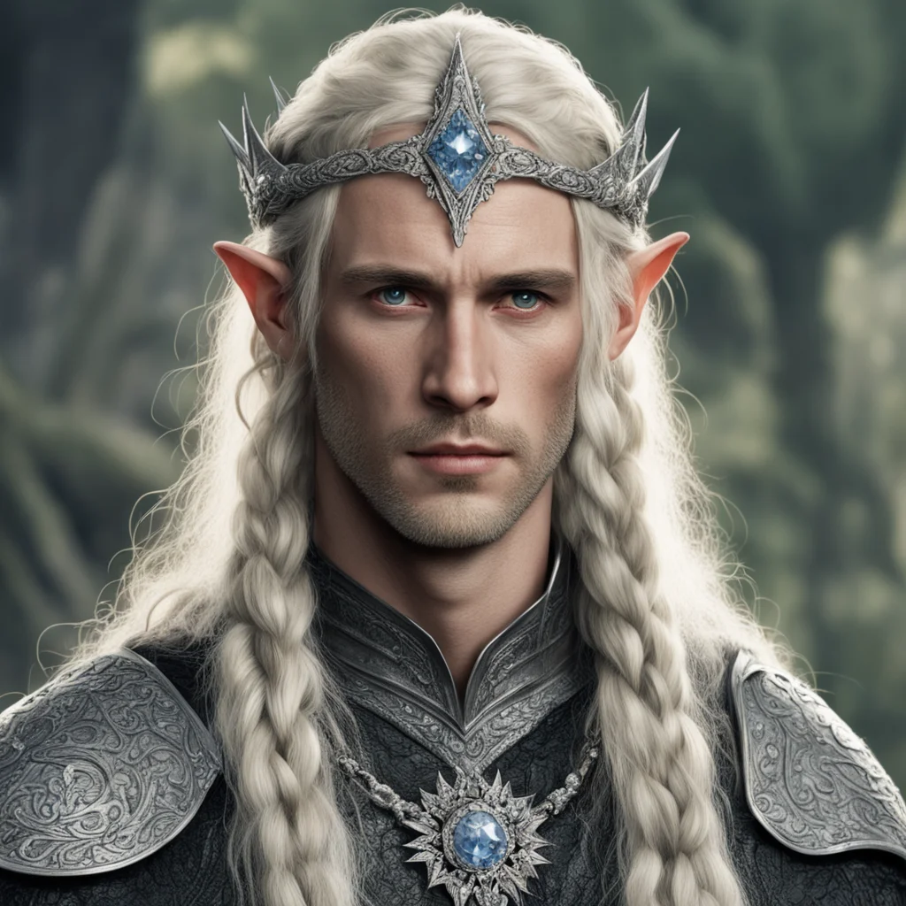 tolkien king amroth with blond hair with braids wearing silver wood elf circlet encrusted with diamonds confident engaging wow artstation art 3