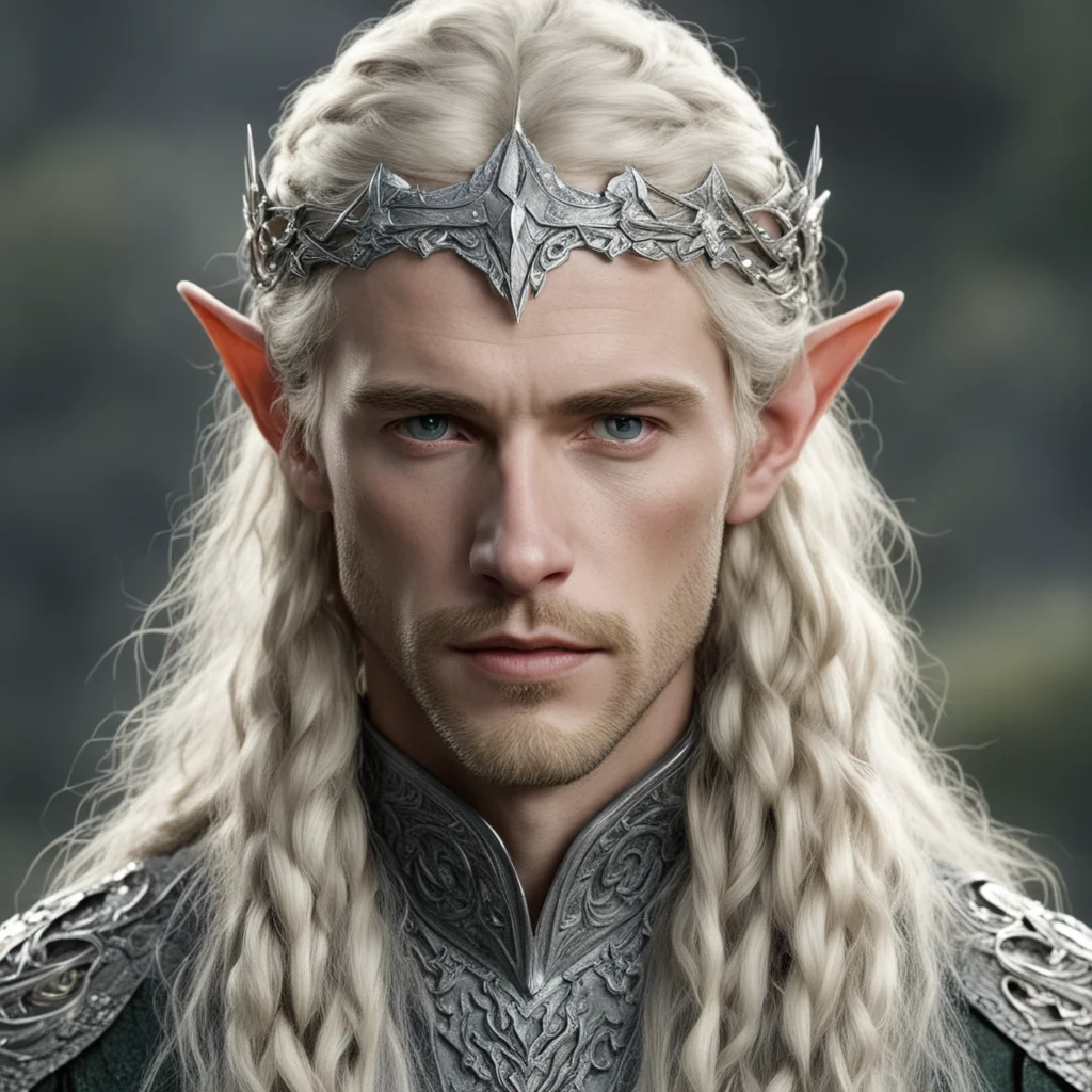 tolkien king amroth with blond hair with braids wearing silver wood elf circlet encrusted with diamonds