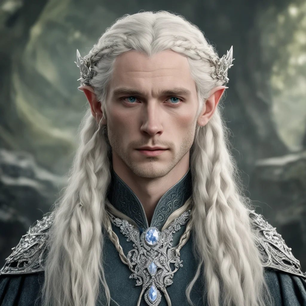 tolkien king amroth with blonde hair and braids wearing silver serpentine sindarin elvish circlet encrusted with diamonds with large center diamond confident engaging wow artstation art 3
