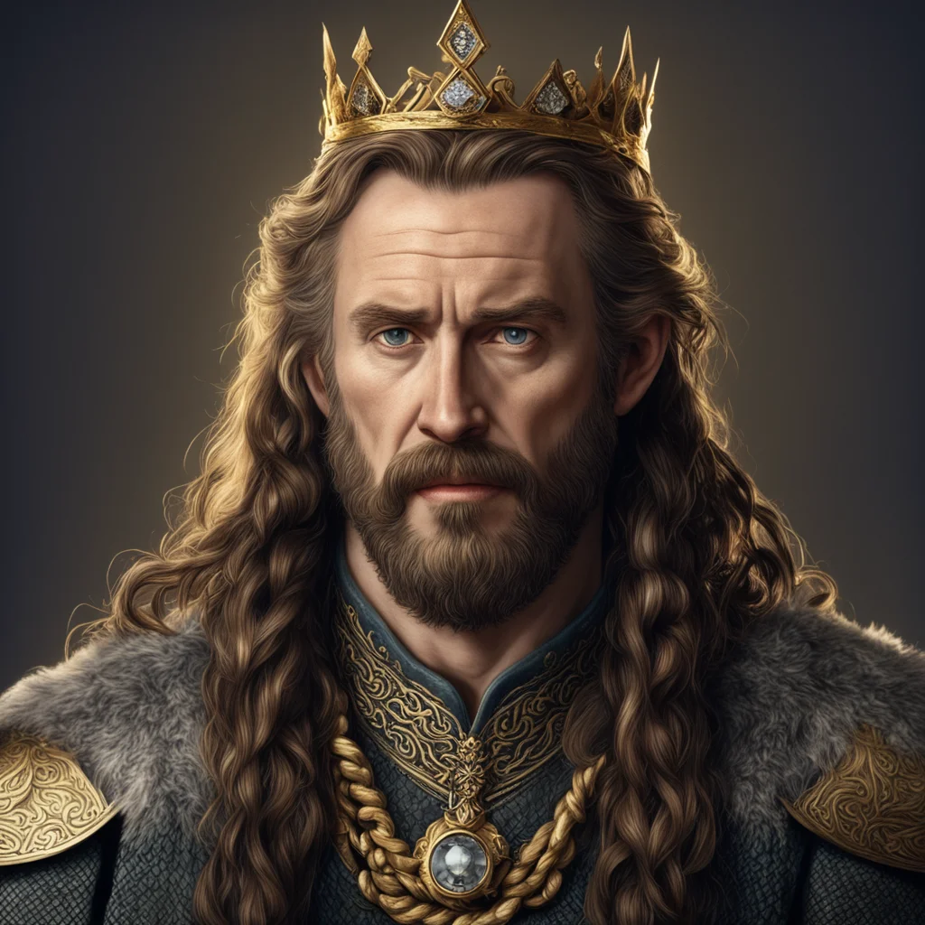tolkien king durin with brown hair with braided beard with golden crown with diamonds amazing awesome portrait 2