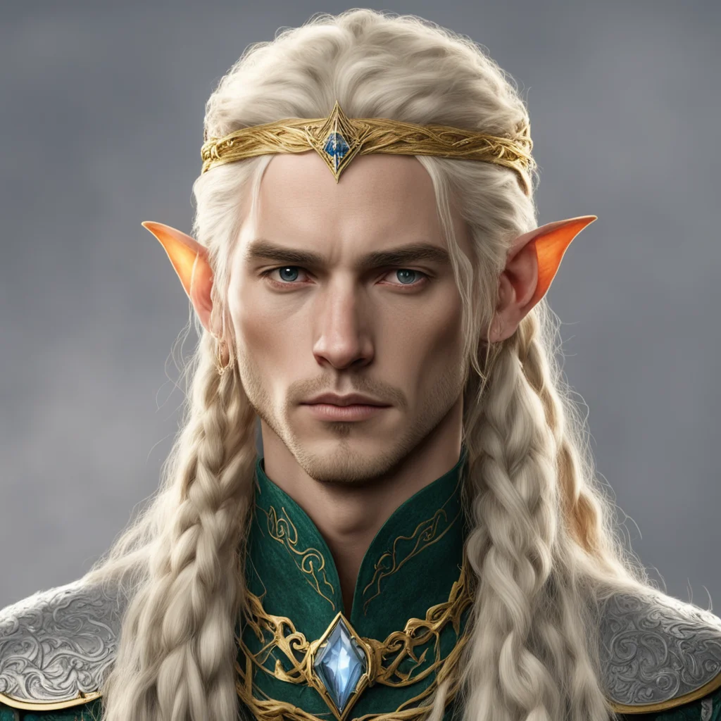 tolkien king ingwe male elf with blond hair and braids with gold and silver elvish circlet with diamonds and large center diamond amazing awesome portrait 2