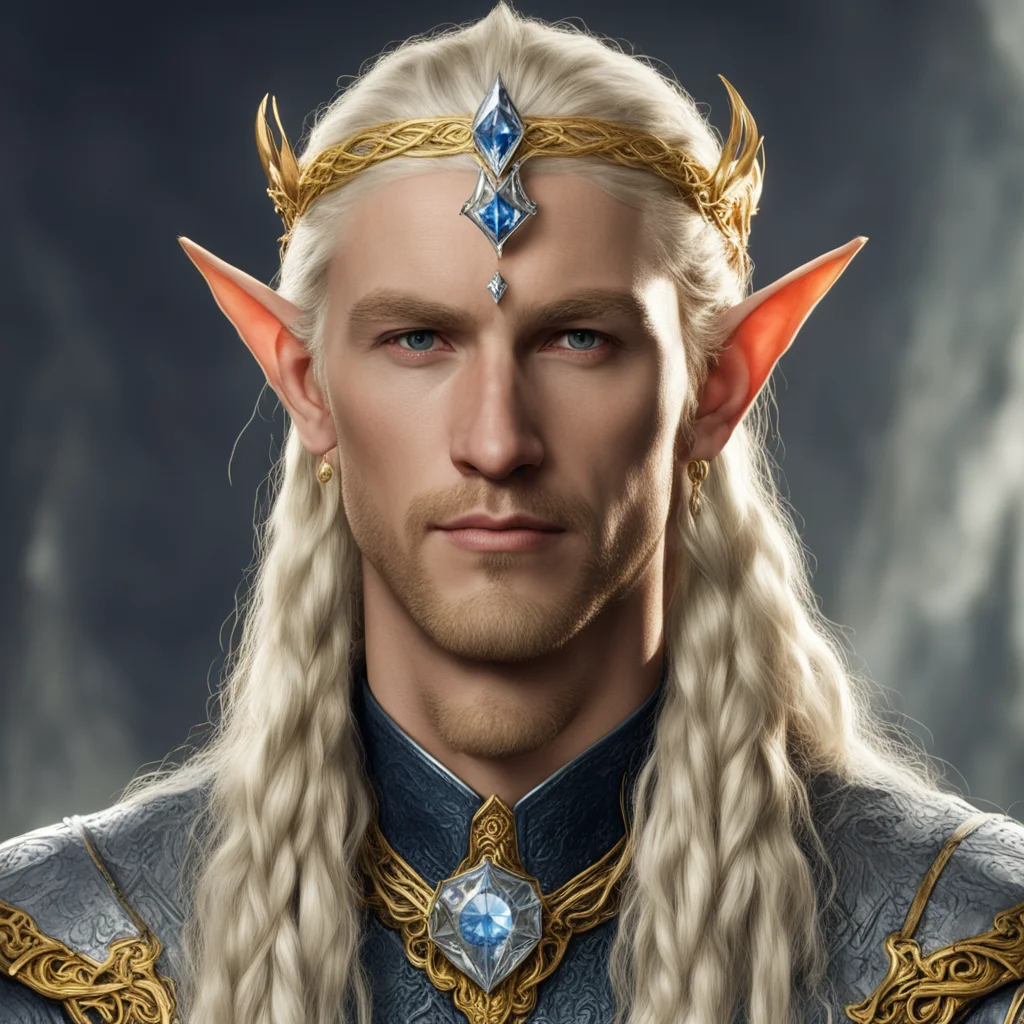 tolkien king ingwe male elf with blond hair and braids with gold and silver elvish circlet with diamonds and large center diamond confident engaging wow artstation art 3