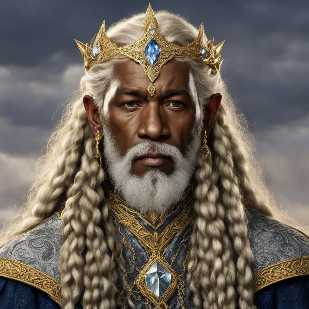 tolkien king ingwe with golden hair and braids wearing gold and silver elvish circlet with diamonds with large center diamond amazing awesome portrait 2