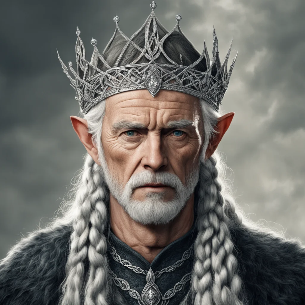 tolkien king olwe with braids wearing elvish silver circlet with diamonds