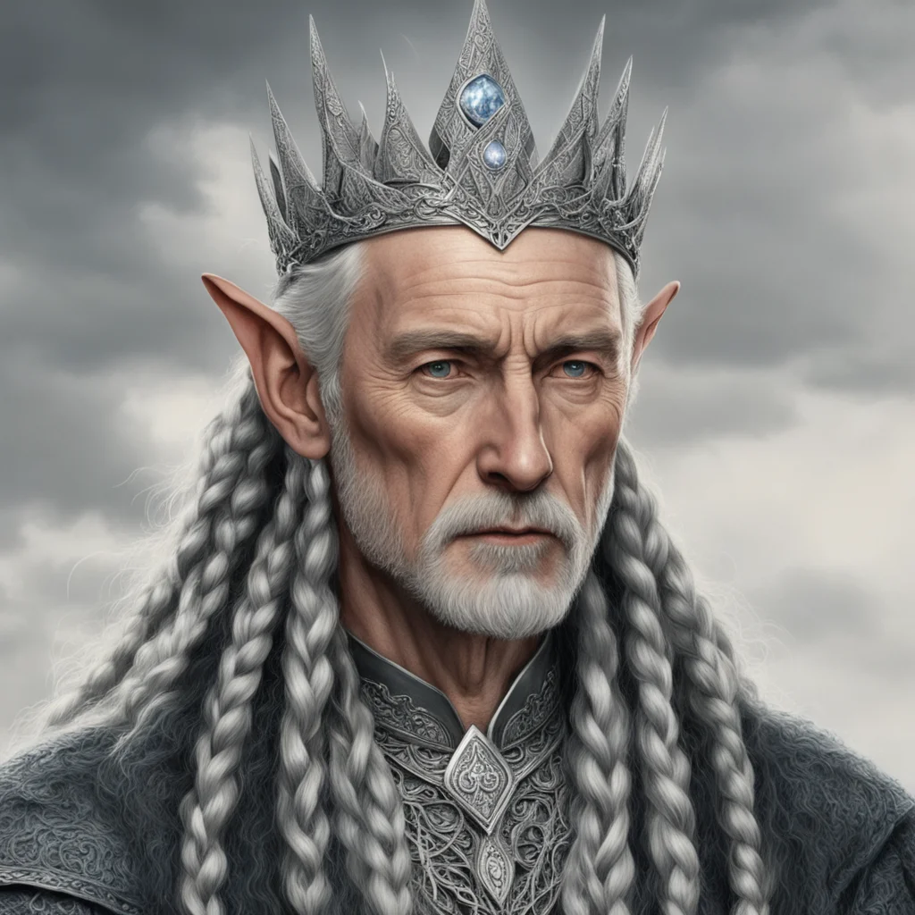 tolkien king olwe with braids wearing silver elven circlet with diamonds confident engaging wow artstation art 3
