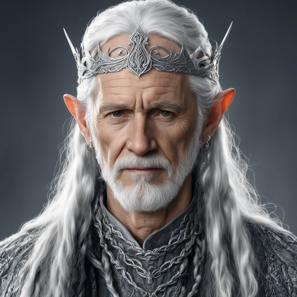 tolkien king olwe with silver hair with braids wearing silver sindarin elvish circlet with diamonds amazing awesome portrait 2