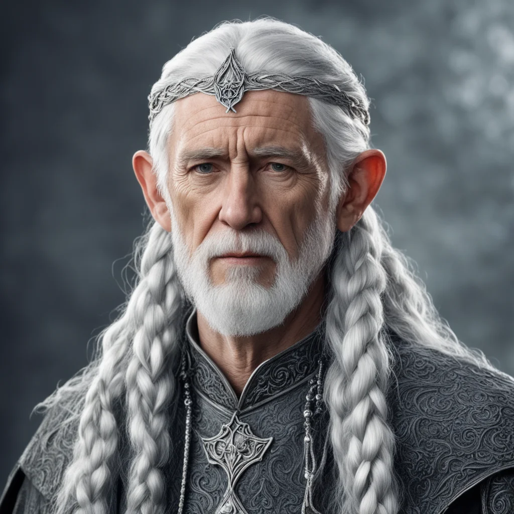 tolkien king olwe with silver hair with braids wearing silver sindarin elvish circlet with diamonds confident engaging wow artstation art 3