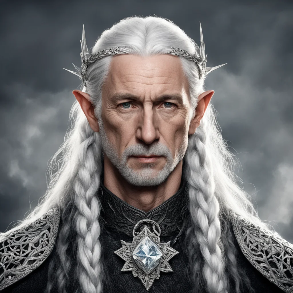 tolkien king olwe with white hair with braids wearing elvish silver circlet with diamonds amazing awesome portrait 2