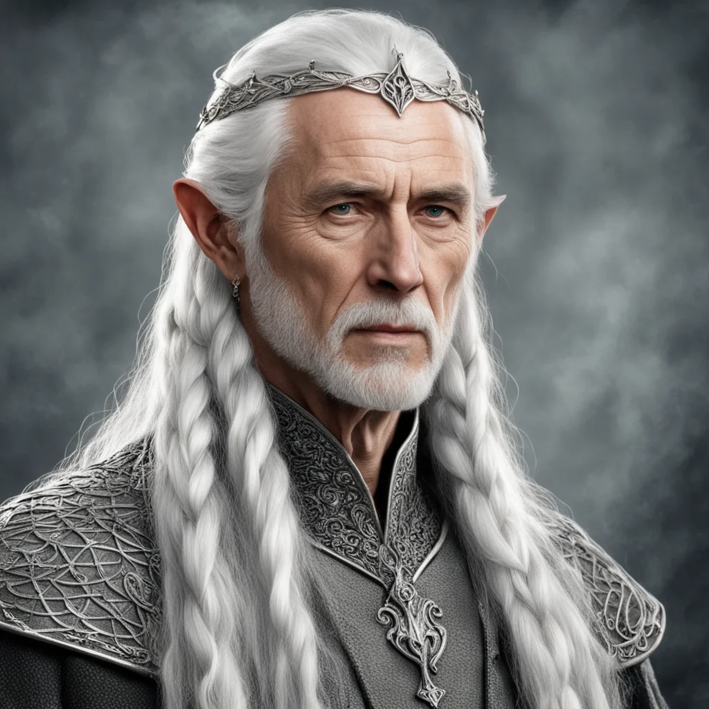 tolkien king olwe with white hair with braids wearing elvish silver circlet with diamonds confident engaging wow artstation art 3