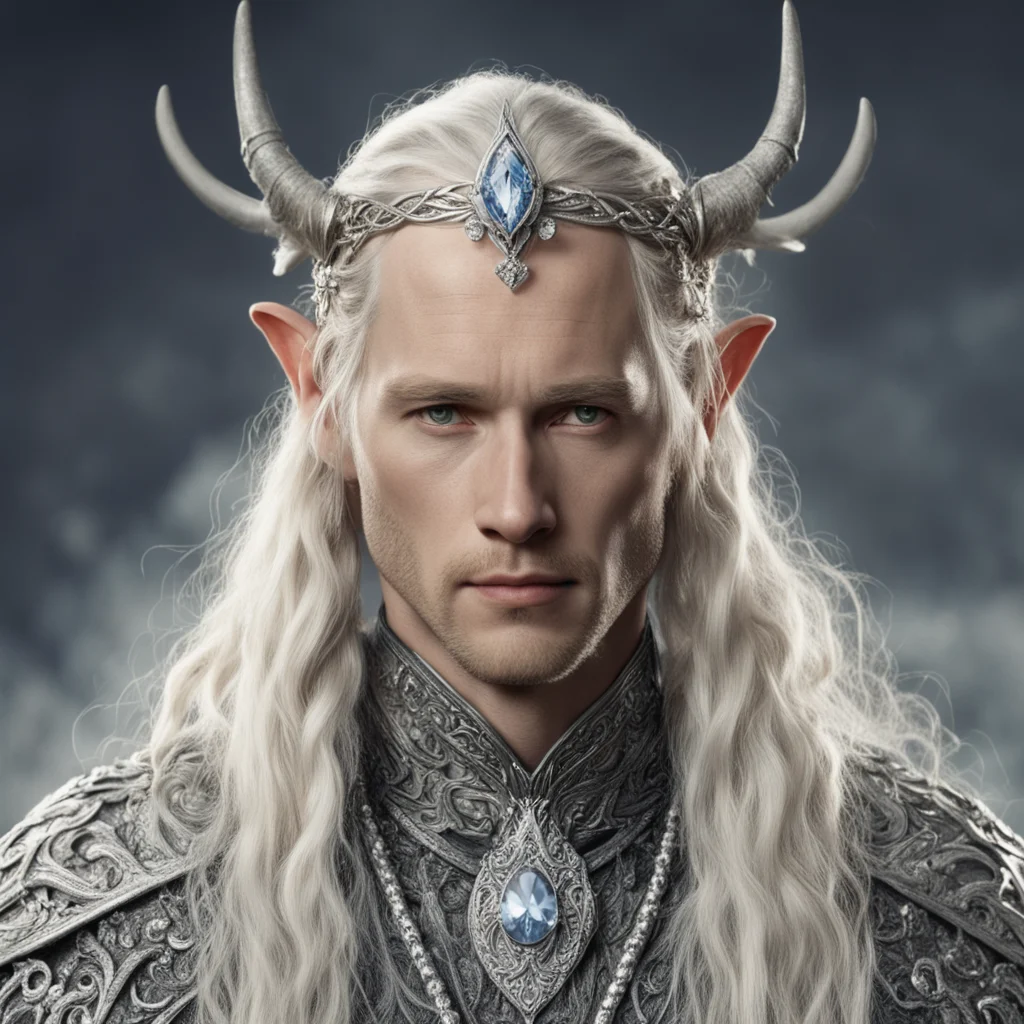 tolkien king oropher with blond hair and braids wearing miniature silver elk encrusted with diamonds on a silver elvish circlet with large center diamond confident engaging wow artstation art 3