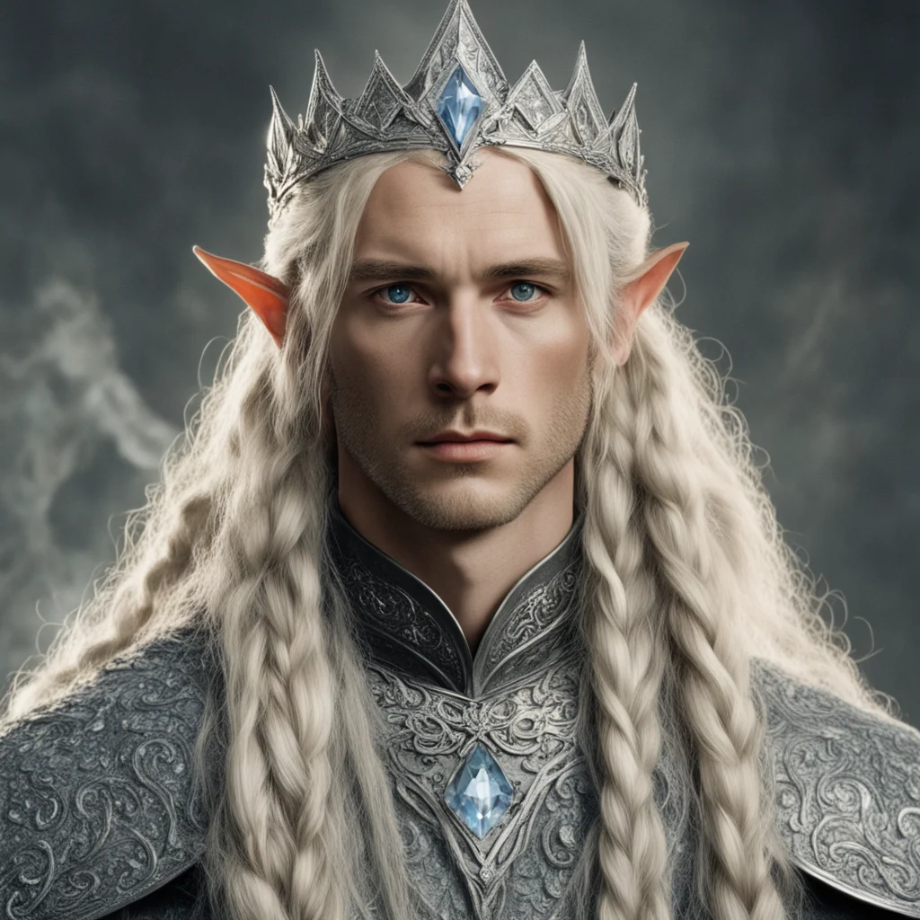 tolkien king oropher with blond hair and braids wearing silver elvish circlet encrusted with large diamonds with large center diamond amazing awesome portrait 2