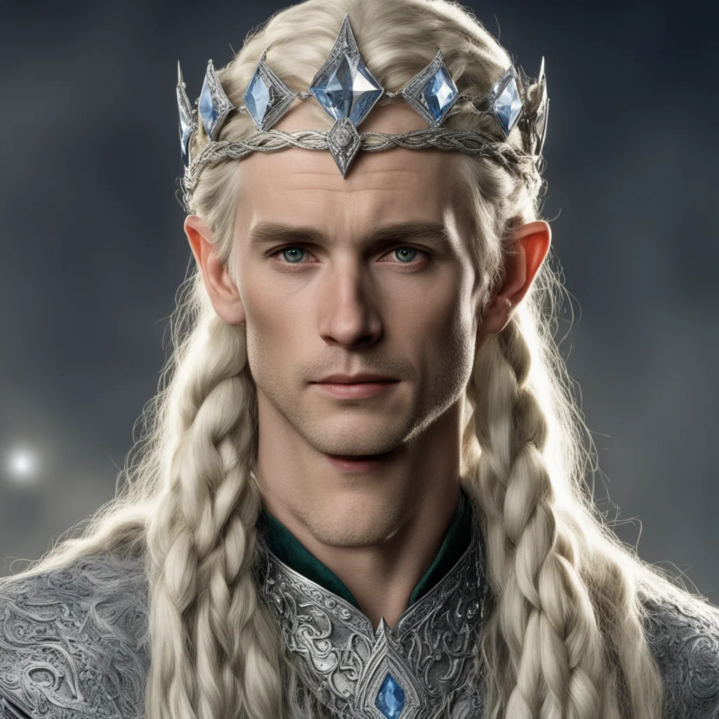 tolkien king oropher with blond hair and braids wearing silver elvish circlet encrusted with large diamonds with large center diamond confident engaging wow artstation art 3