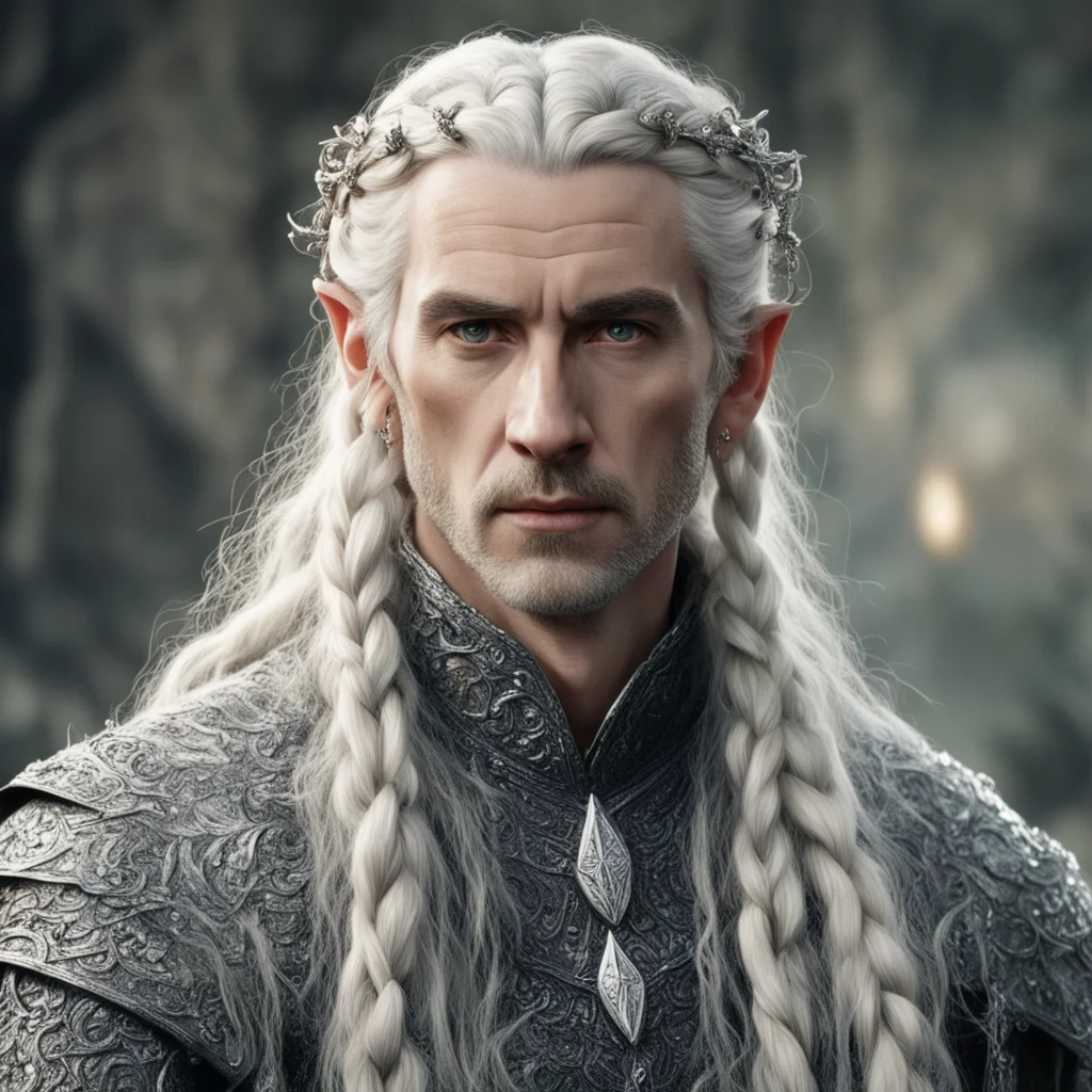 tolkien king oropher with blond hair and braids wearing silver elvish hair forks encrusted with large diamonds  amazing awesome portrait 2