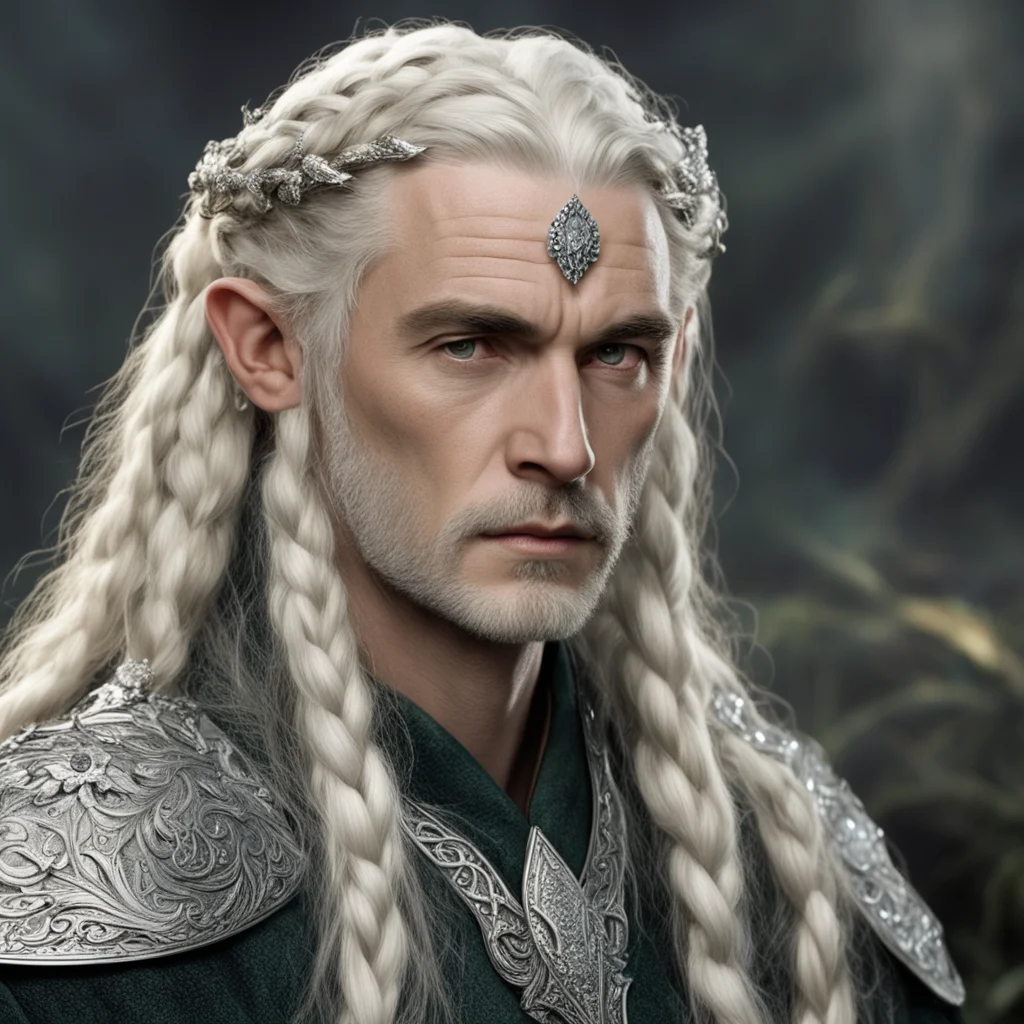tolkien king oropher with blond hair and braids wearing silver elvish hair forks encrusted with large diamonds  confident engaging wow artstation art 3