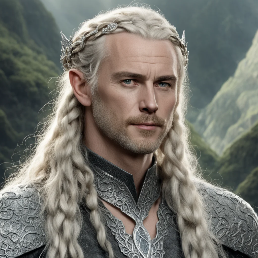tolkien king oropher with blond hair and braids wearing silver serpentine elvish circlet encrusted with diamonds with large center diamond  amazing awesome portrait 2