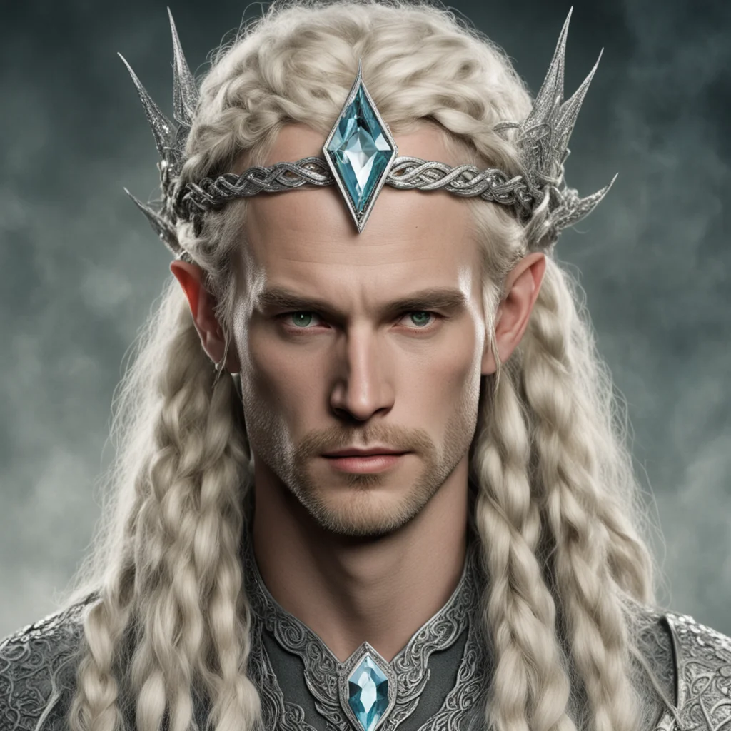 tolkien king oropher with blond hair and braids wearing silver serpentine nandorin elvish circlet encrusted with diamonds with large center diamond  confident engaging wow artstation art 3