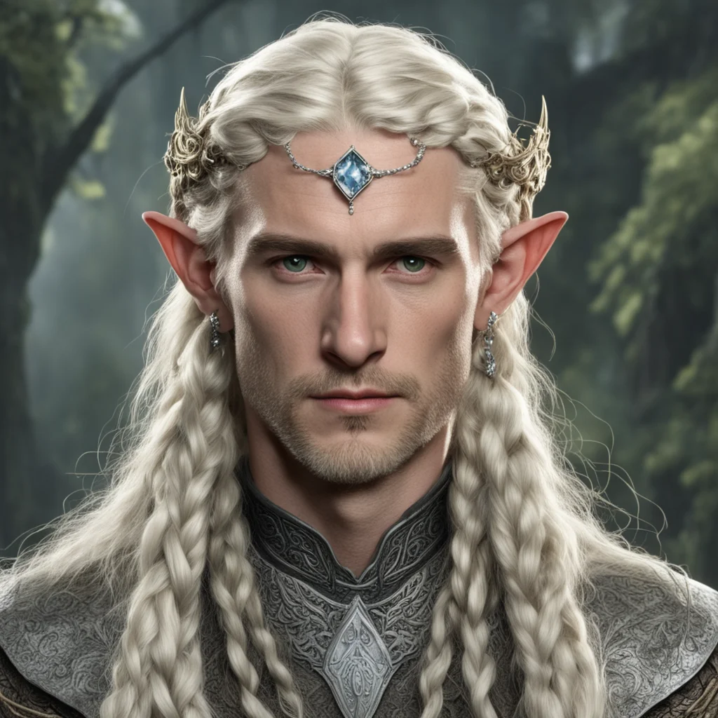 tolkien king oropher with blond hair and braids wearing silver serpentine sindarin elvish circlet with large center diamond amazing awesome portrait 2