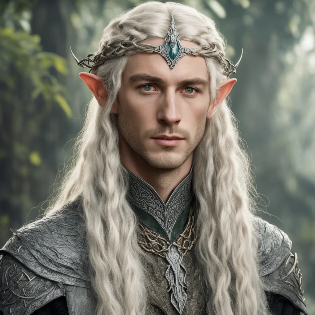 tolkien king oropher with blond hair and braids wearing silver serpentine sindarin elvish circlet with large center diamond confident engaging wow artstation art 3