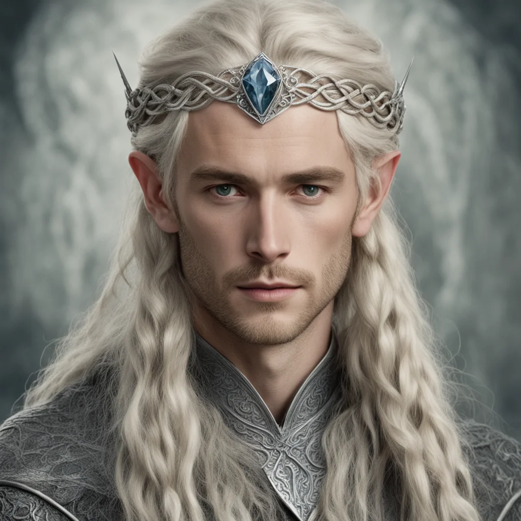 tolkien king oropher with blond hair and braids wearing silver serpentine sindarin elvish circlet with large center diamond good looking trending fantastic 1