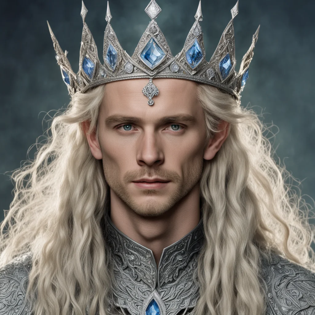 tolkien king oropher with blond hair and braids wearing silver sindarin elvish crown encrusted with diamonds with large center diamond  amazing awesome portrait 2