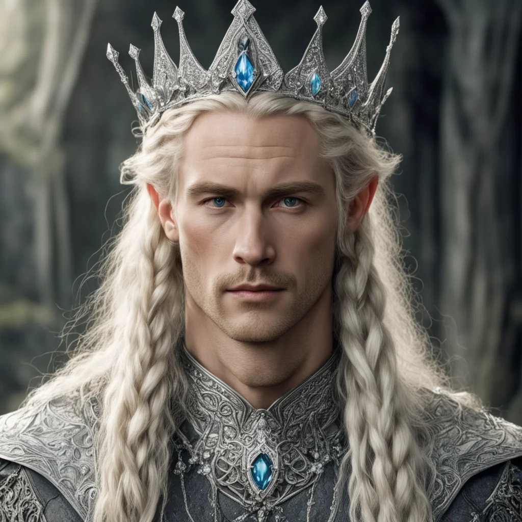 tolkien king oropher with blond hair and braids wearing silver sindarin elvish crown encrusted with diamonds with large center diamond  confident engaging wow artstation art 3