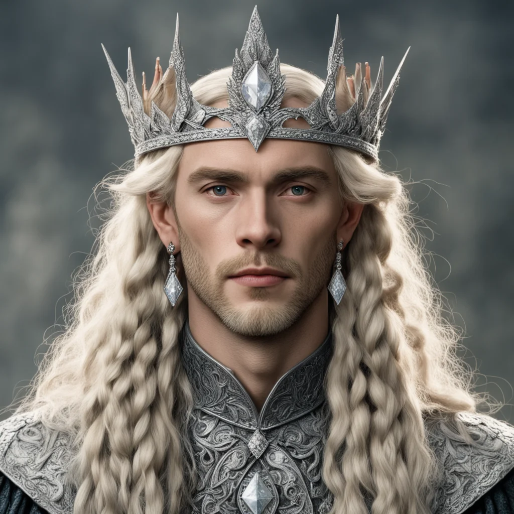tolkien king oropher with blond hair and braids wearing silver sindarin elvish crown encrusted with diamonds with large center diamond amazing awesome portrait 2