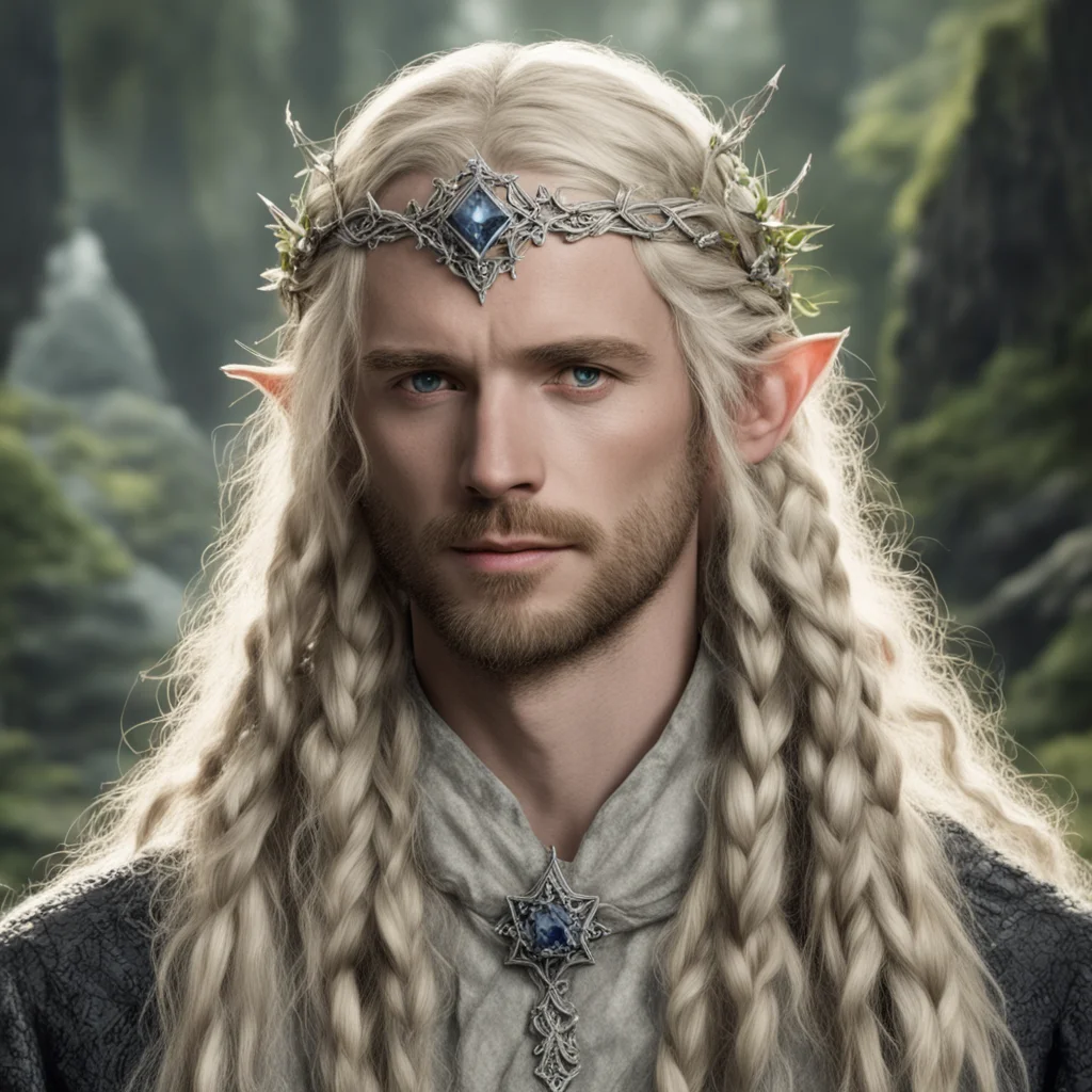 tolkien king oropher with blond hair and braids wearing silver twig and diamond berry elvish circlet with large center diamond  confident engaging wow artstation art 3