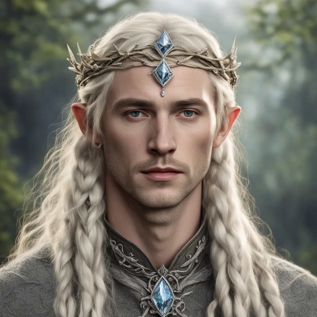 tolkien king oropher with blond hair and braids wearing silver twig and diamond berry elvish circlet with large center diamond  good looking trending fantastic 1