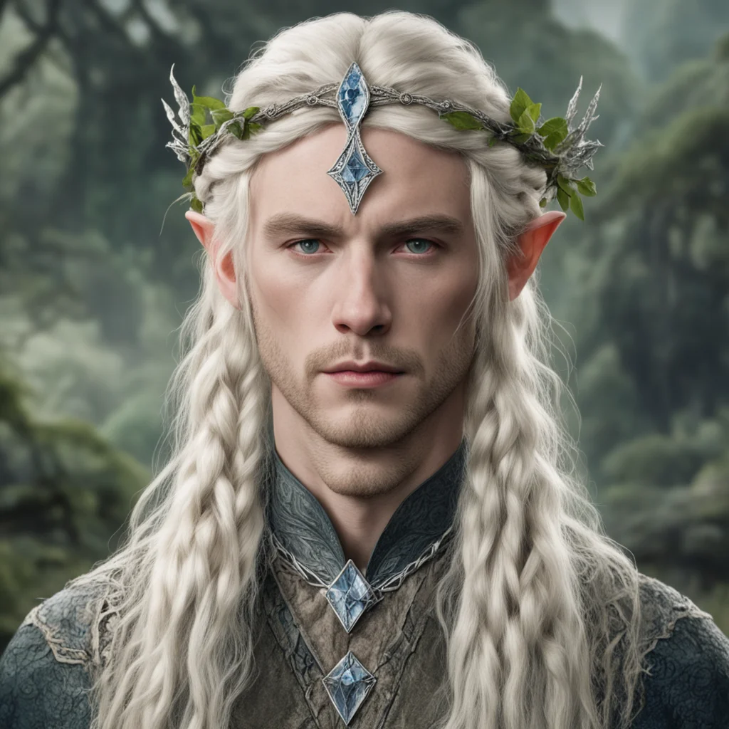 tolkien king oropher with blond hair and braids wearing silver twig and diamond berry elvish circlet with large center diamond amazing awesome portrait 2