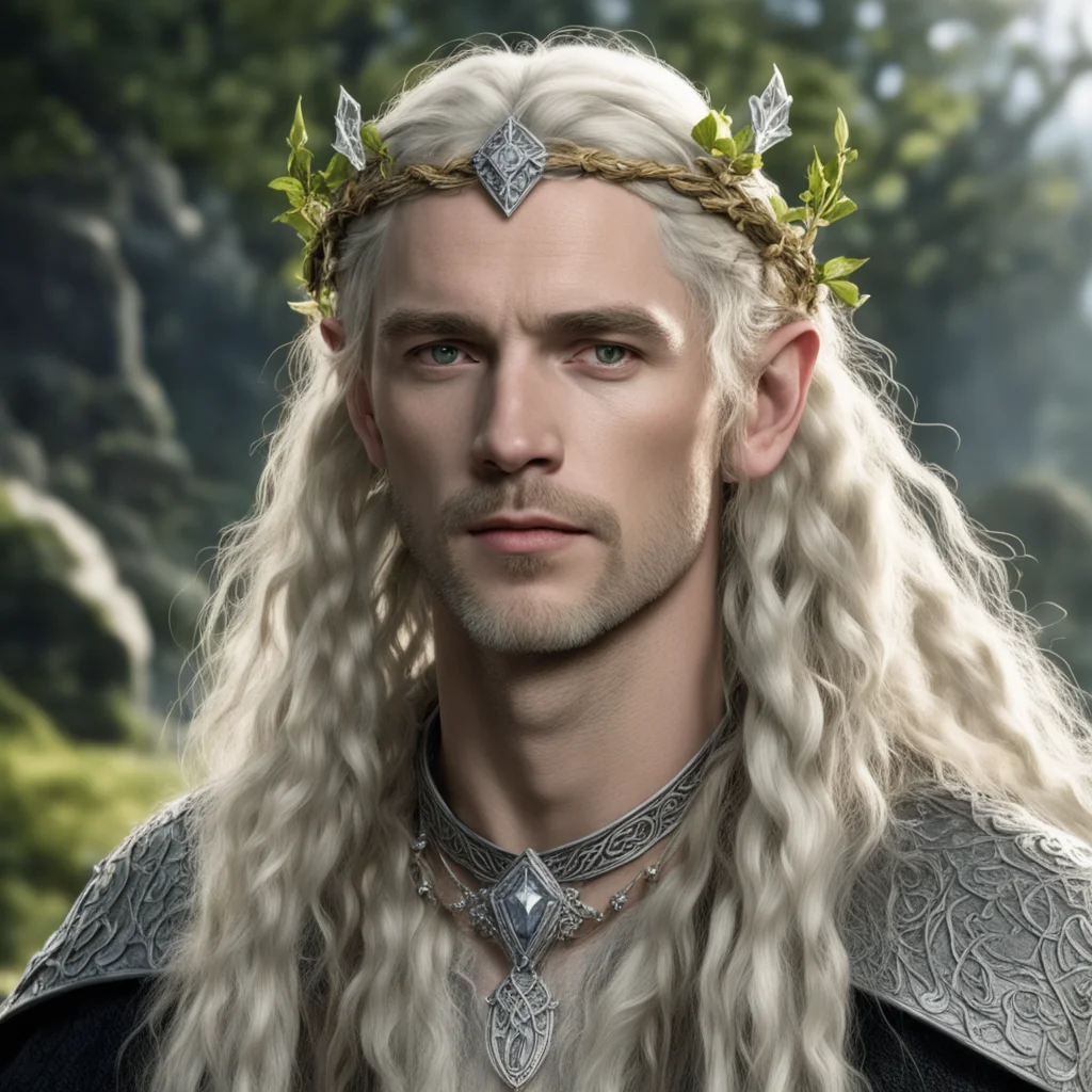 tolkien king oropher with blond hair and braids wearing silver twig and diamond berry elvish circlet with large center diamond confident engaging wow artstation art 3