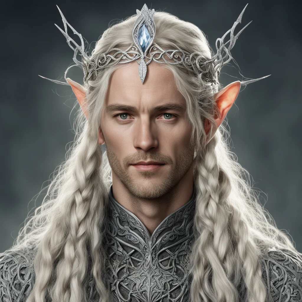 aitolkien king oropher with blond hair and braids wearing silver vines encrusted with diamonds forming a silver elvish circlet with large center diamond  confident engaging wow artstation art 3