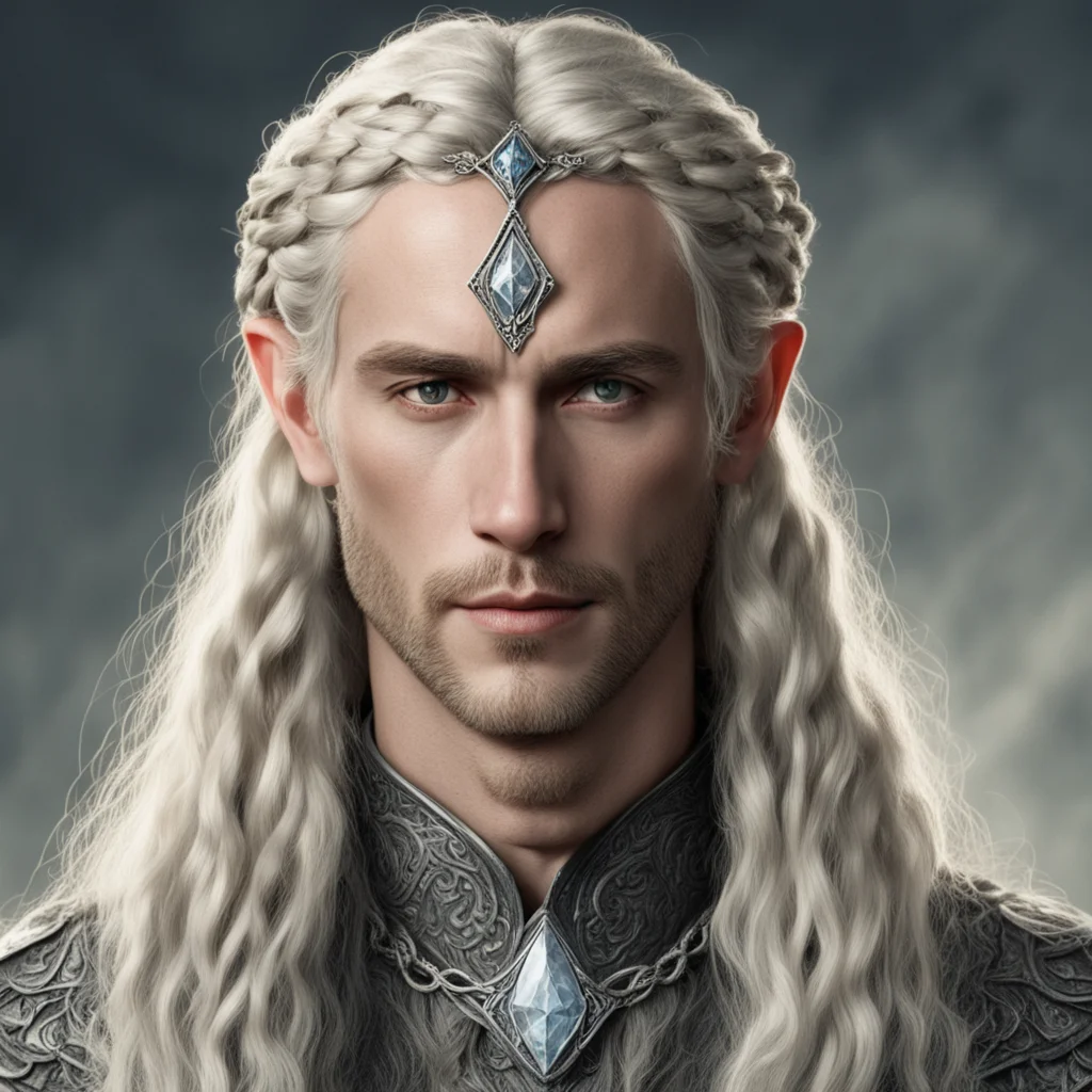 tolkien king oropher with blond hair and braids wearing small silver serpentine elvish circlet with large center diamond amazing awesome portrait 2