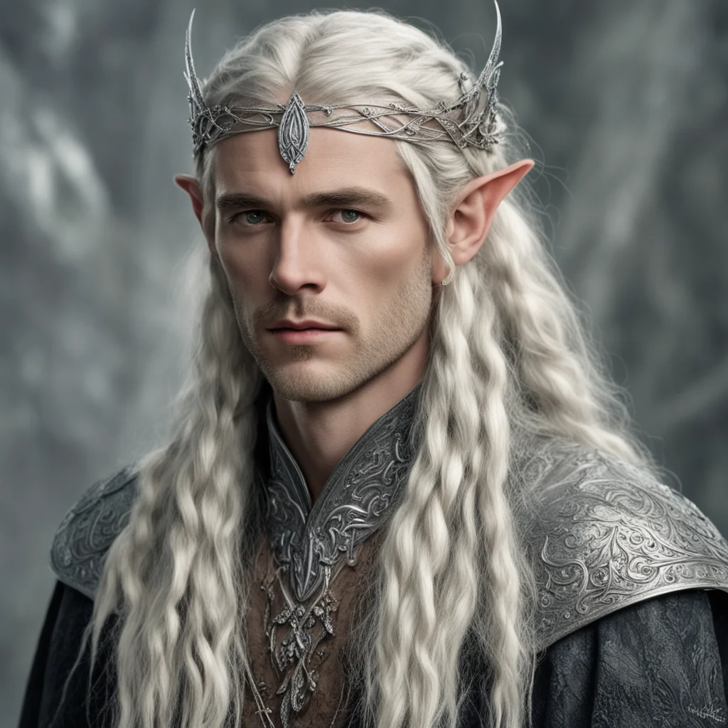 tolkien king oropher with blond hair and braids with silver diamond studded elvish hair pins and silver elvish circlet with large center diamond amazing awesome portrait 2
