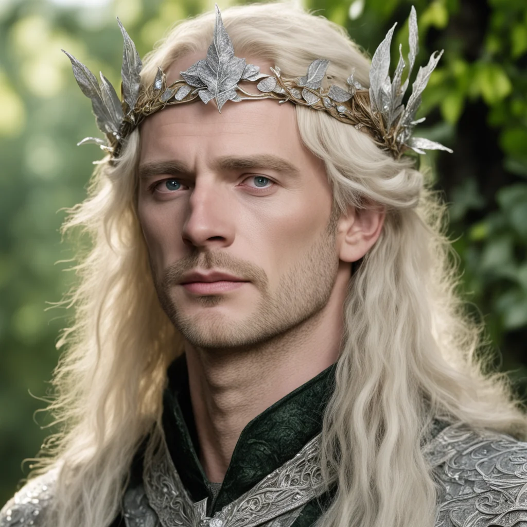 tolkien king oropher with blond hair wearing silver beech leaf elven circlet with diamonds confident engaging wow artstation art 3