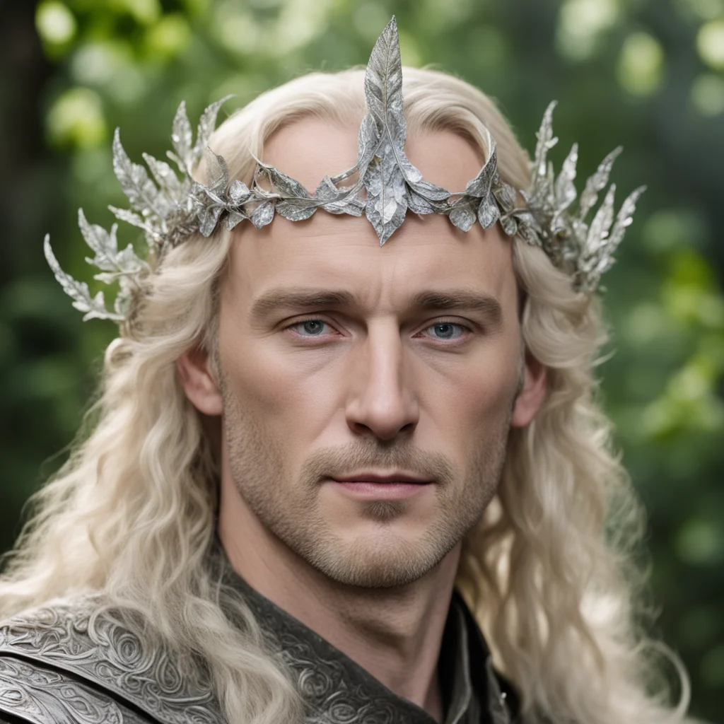 tolkien king oropher with blond hair wearing silver beech leaf elven circlet with diamonds good looking trending fantastic 1