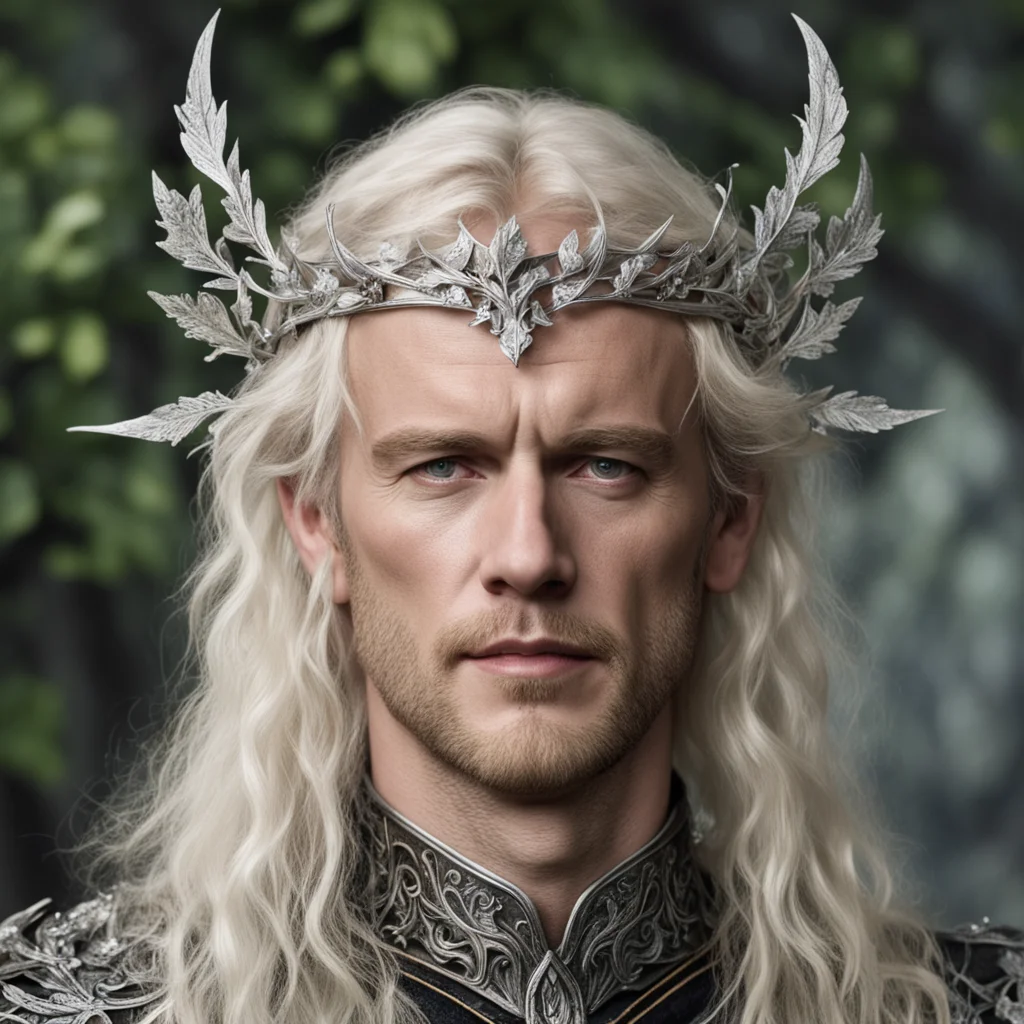 tolkien king oropher with blond hair wearing silver oak leaf elven circlet with diamonds confident engaging wow artstation art 3
