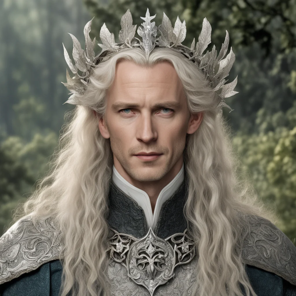 tolkien king oropher with blond hair wearing silver oak leaf elven circlet with diamonds good looking trending fantastic 1