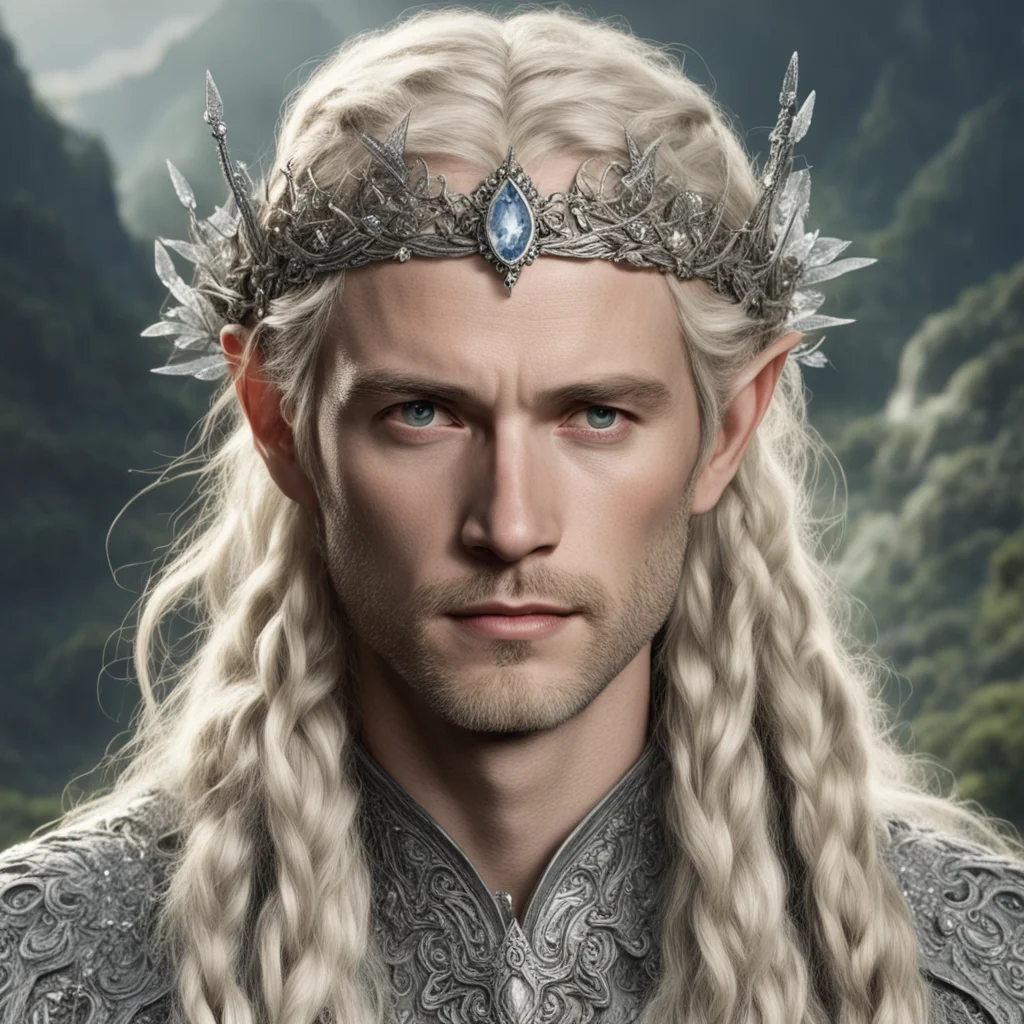 tolkien king oropher with blond hair with braids wearing silver flower elvish circlet encrusted with diamonds amazing awesome portrait 2