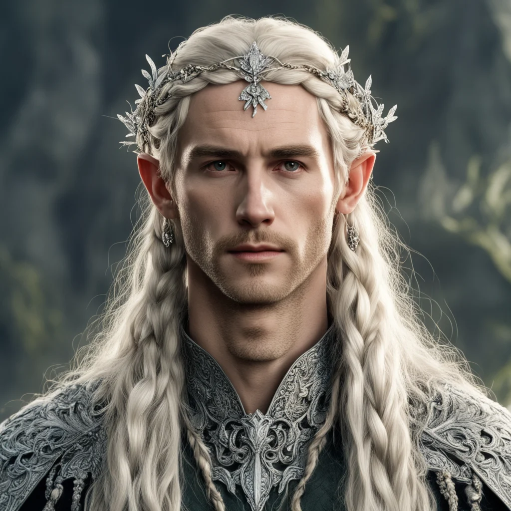 tolkien king oropher with blond hair with braids wearing silver flower elvish circlet encrusted with diamonds confident engaging wow artstation art 3