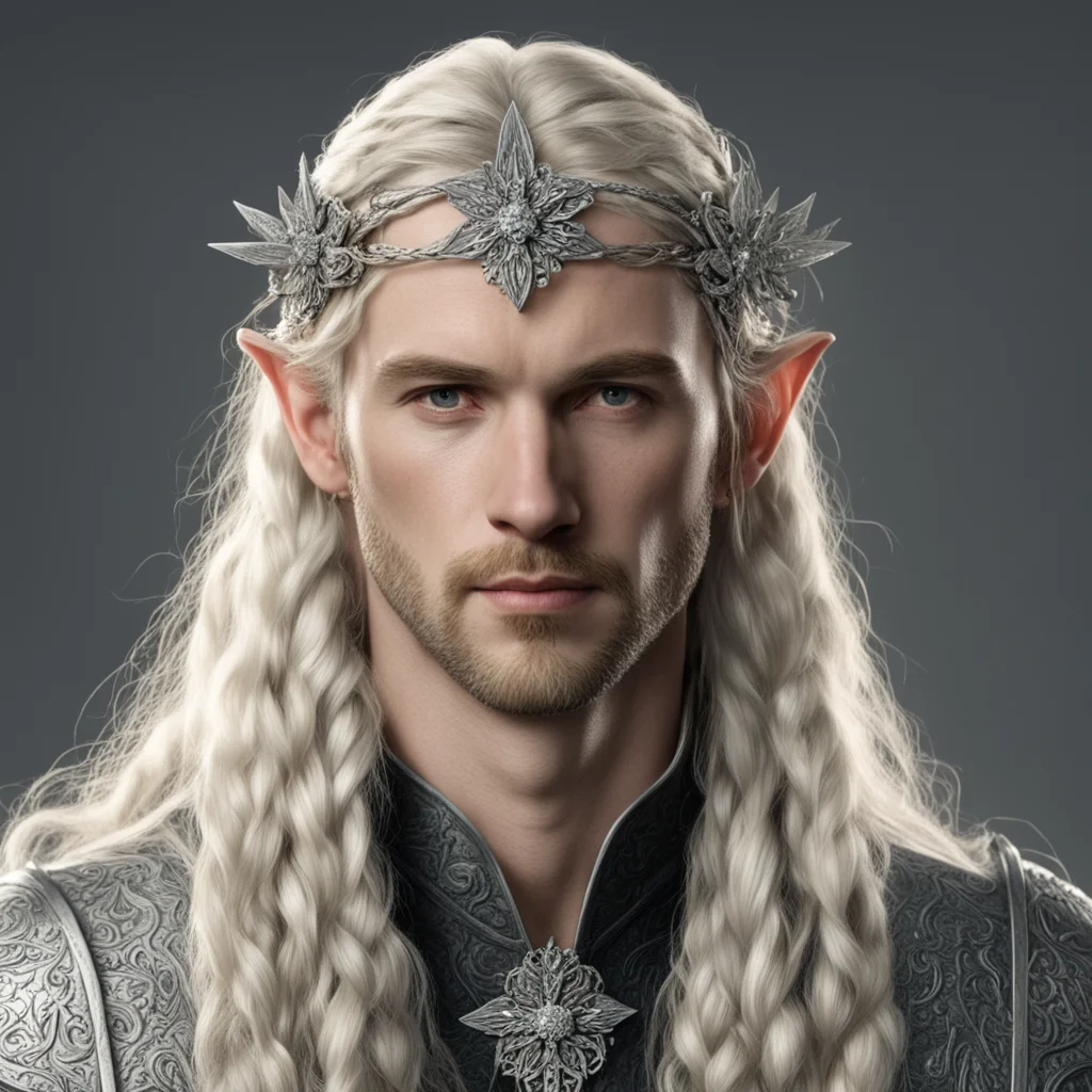 tolkien king oropher with blond hair with braids wearing silver flower elvish circlet with diamonds amazing awesome portrait 2