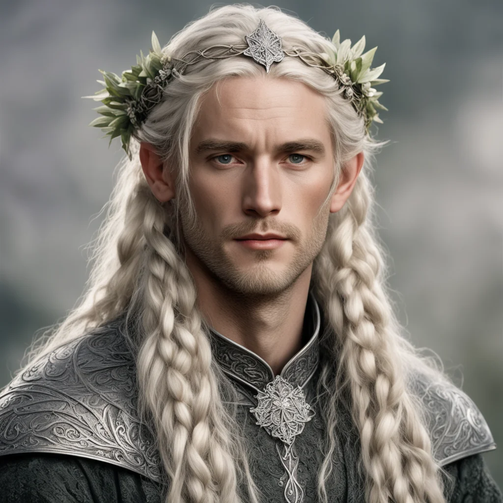 tolkien king oropher with blond hair with braids wearing silver flower elvish circlet with diamonds good looking trending fantastic 1