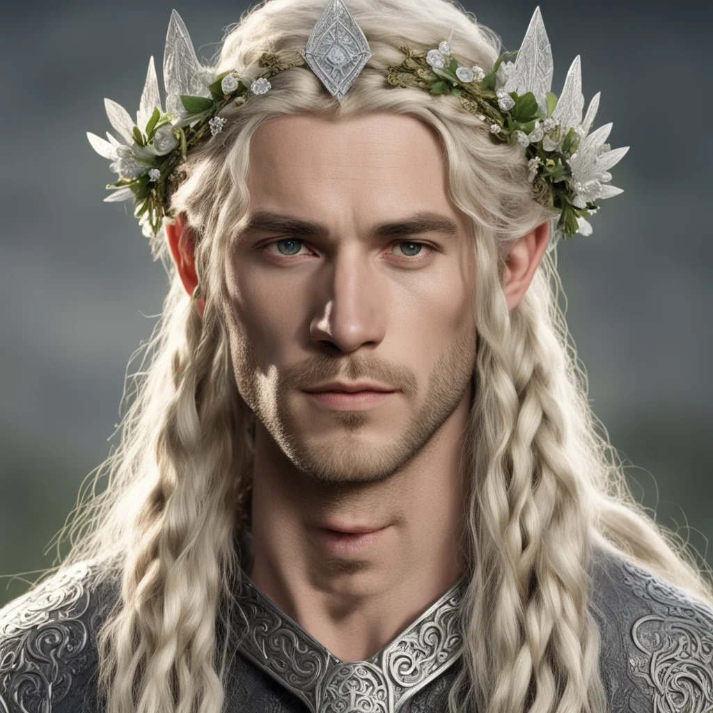 tolkien king oropher with blond hair with braids wearing silver flower elvish circlet with large diamond accent amazing awesome portrait 2