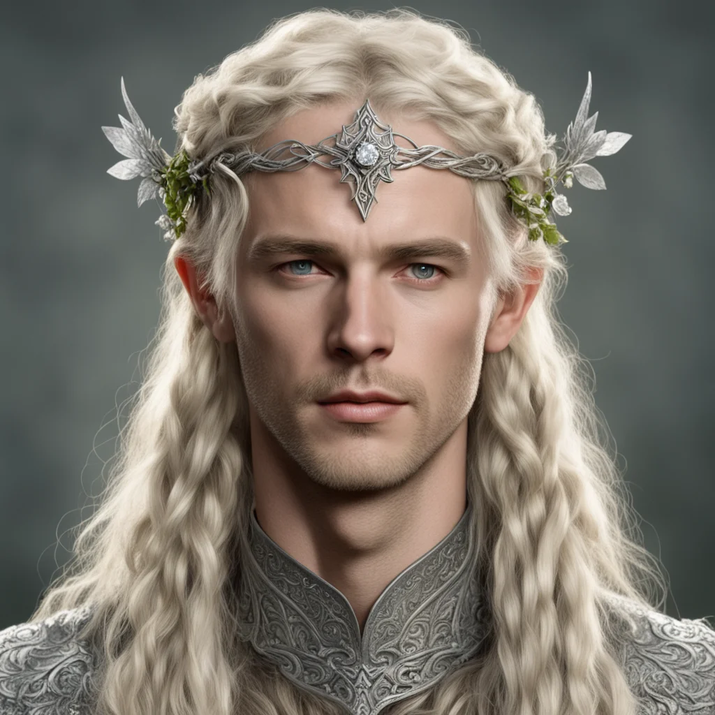 tolkien king oropher with blond hair with braids wearing silver flower elvish circlet with large diamond accent confident engaging wow artstation art 3