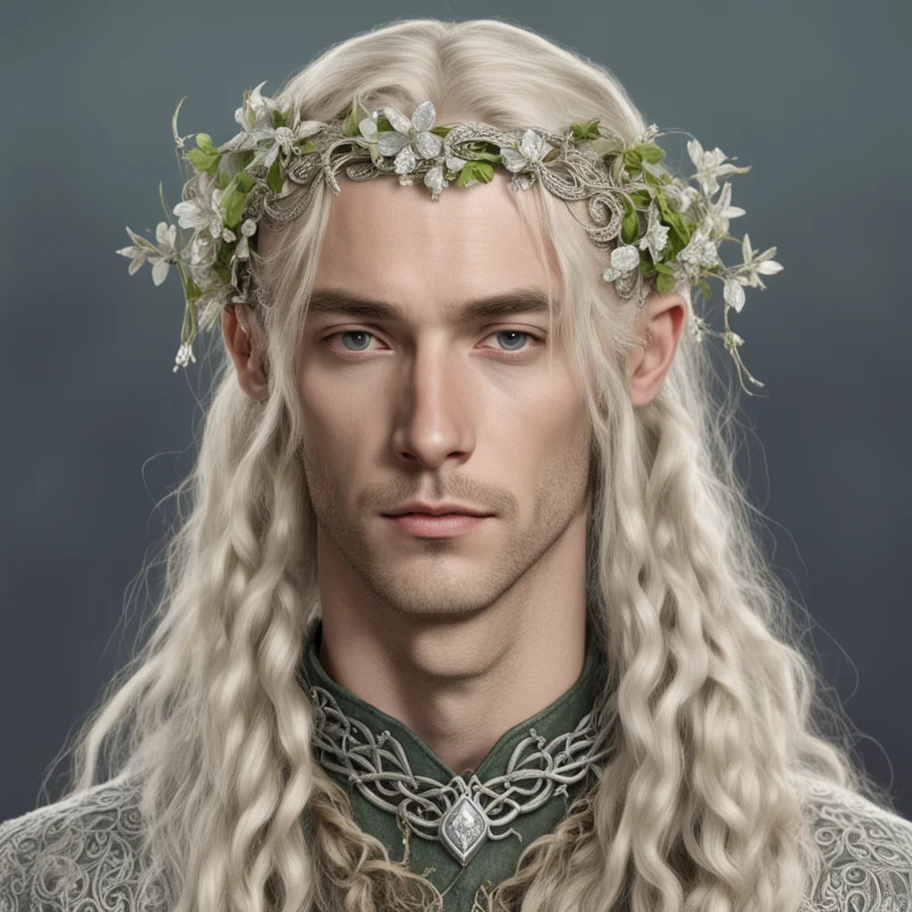 tolkien king oropher with blond hair with braids wearing silver flower vine elvish circlet with large diamond amazing awesome portrait 2