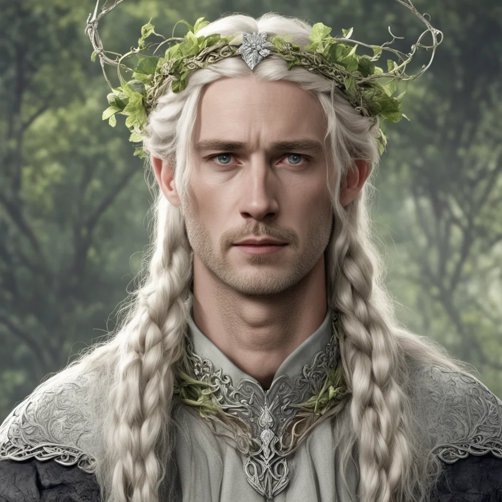tolkien king oropher with blond hair with braids wearing silver flower vine elvish circlet with large diamond confident engaging wow artstation art 3