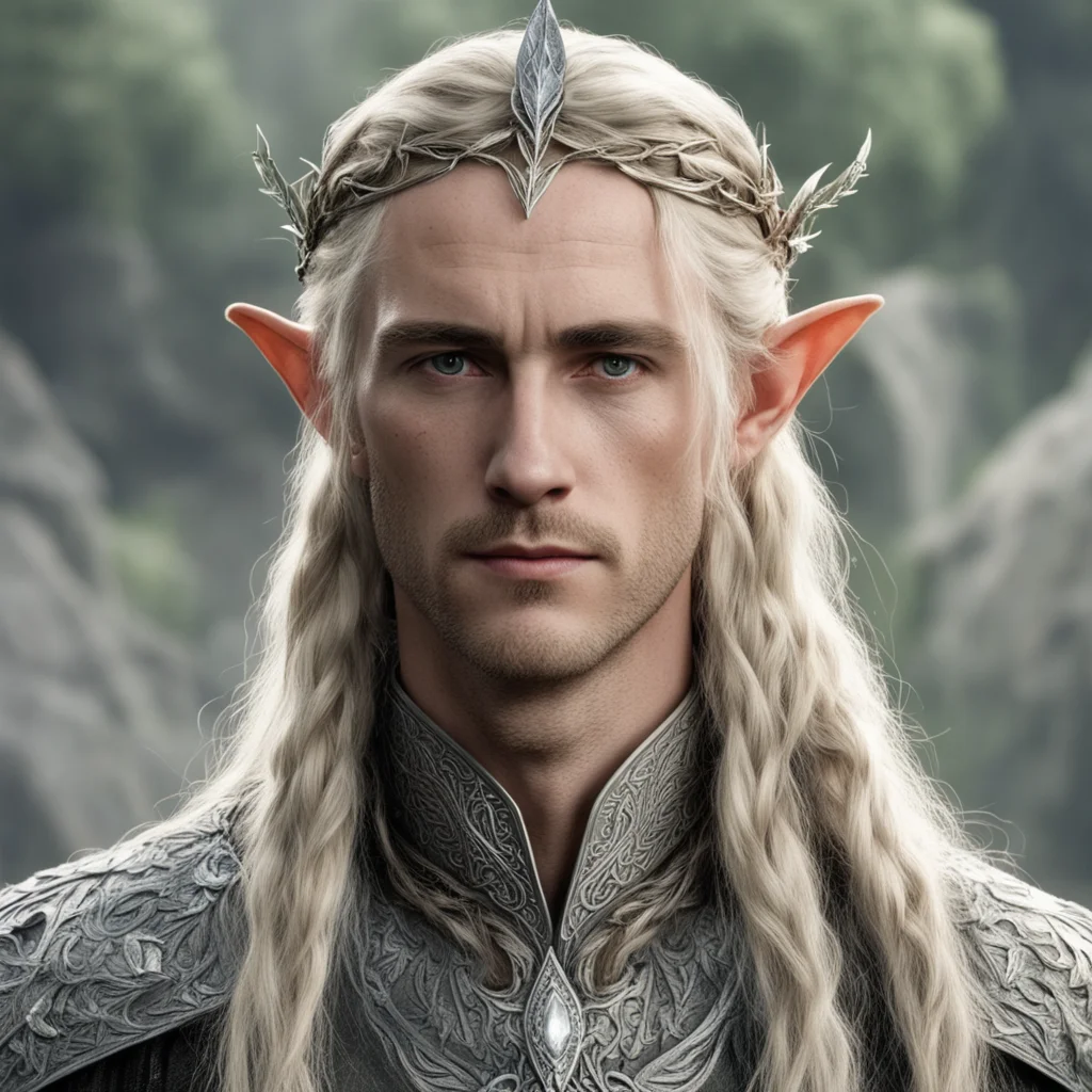 tolkien king oropher with blond hair with braids wearing silver laurel leaf elven circlet with diamonds amazing awesome portrait 2