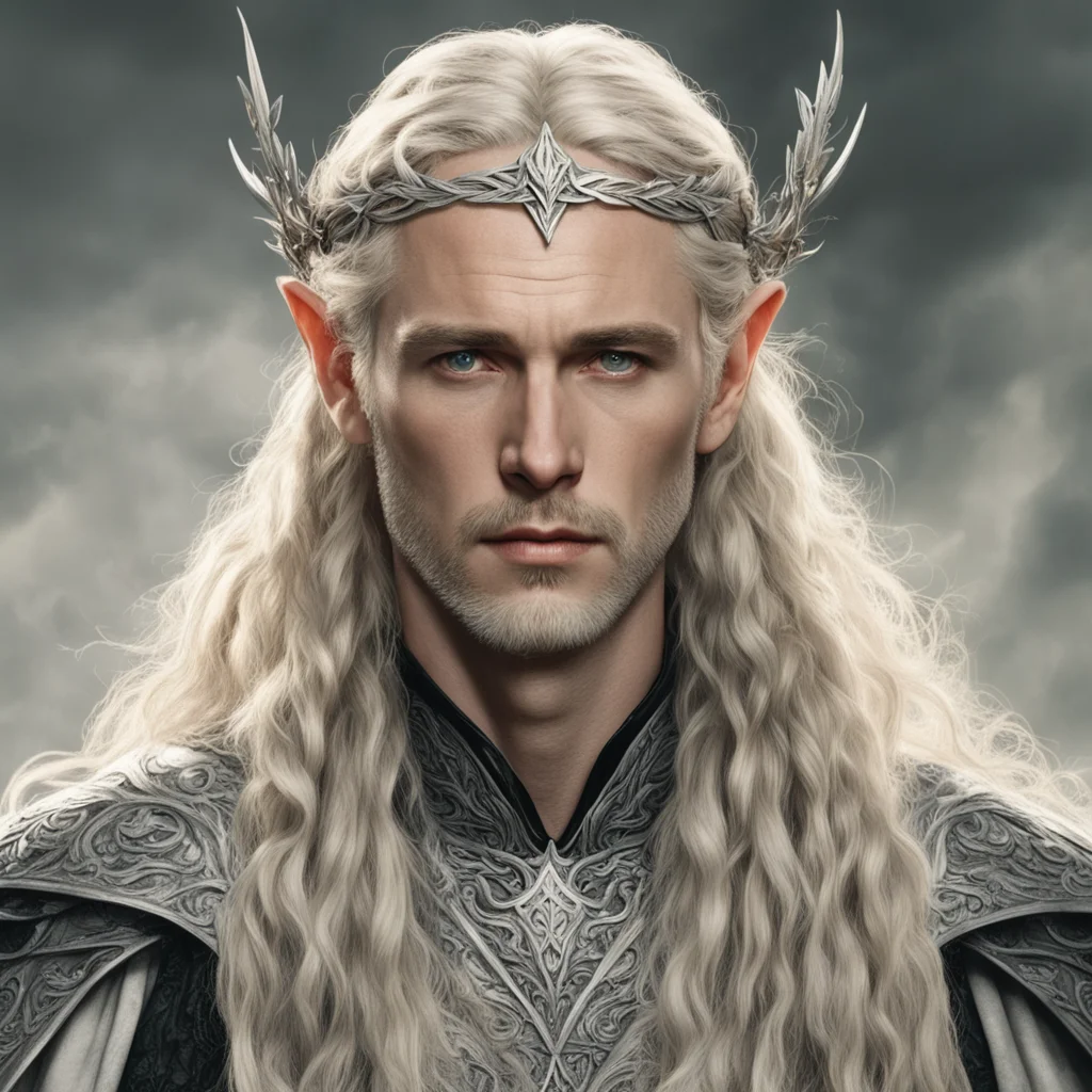 tolkien king oropher with blond hair with braids wearing silver laurel leaf elven circlet with diamonds