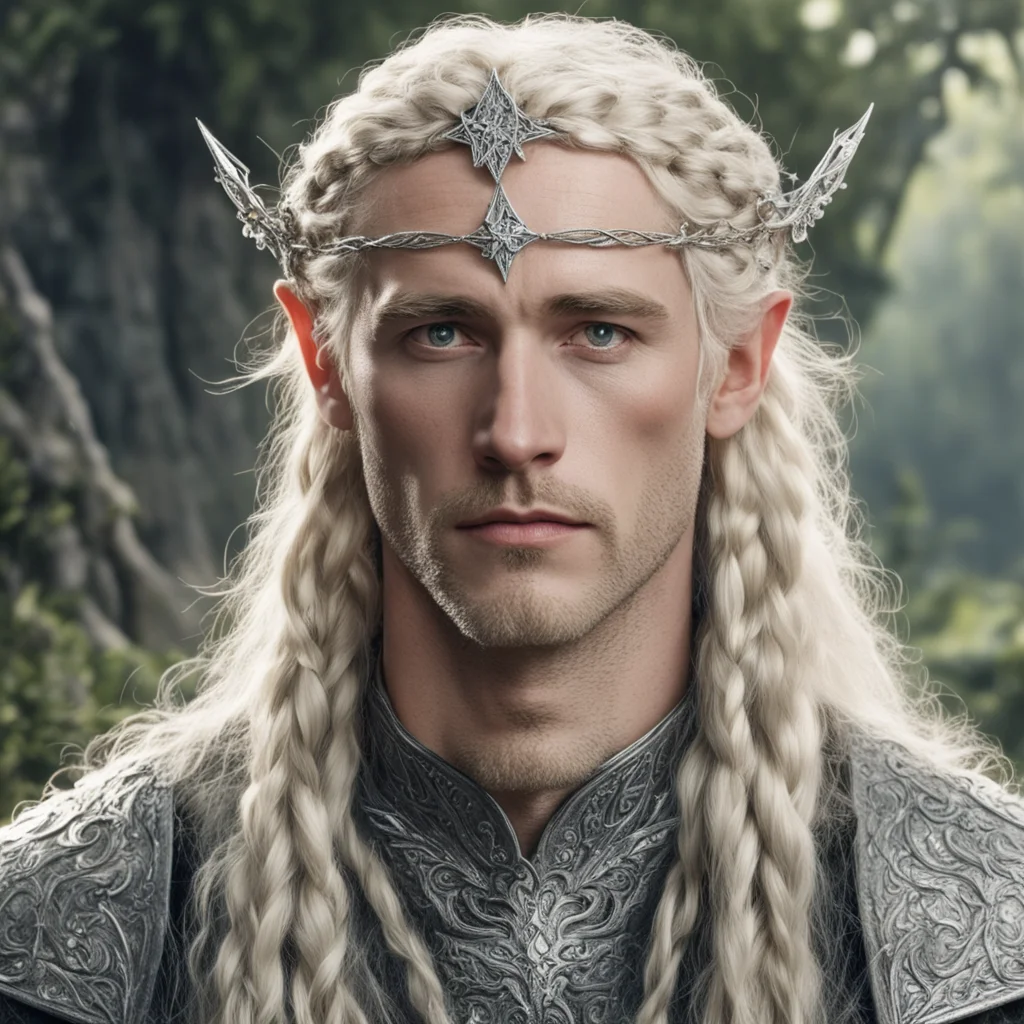 tolkien king oropher with blond hair with braids wearing silver leaf elven circlet with diamonds confident engaging wow artstation art 3